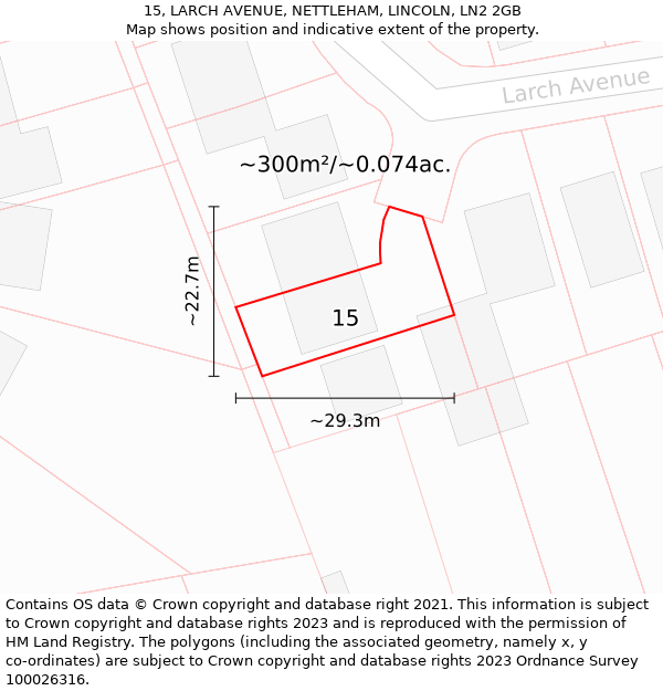 15, LARCH AVENUE, NETTLEHAM, LINCOLN, LN2 2GB: Plot and title map