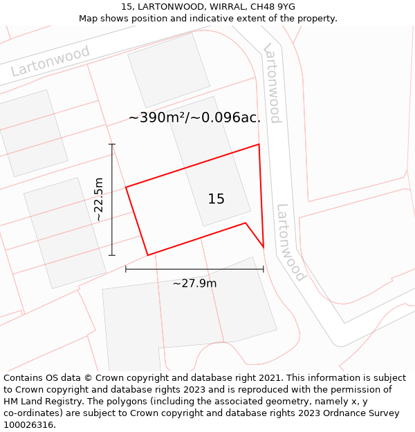 15, LARTONWOOD, WIRRAL, CH48 9YG: Plot and title map