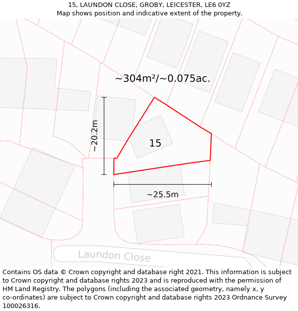 15, LAUNDON CLOSE, GROBY, LEICESTER, LE6 0YZ: Plot and title map