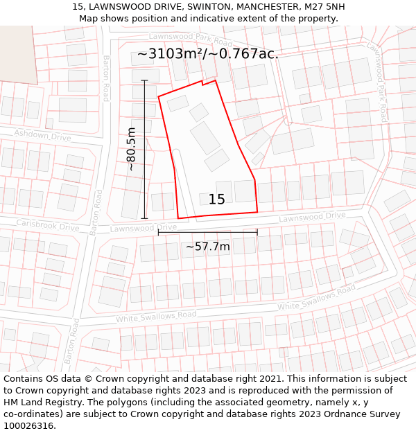 15, LAWNSWOOD DRIVE, SWINTON, MANCHESTER, M27 5NH: Plot and title map