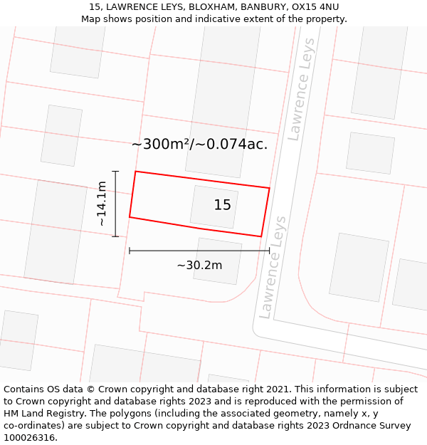 15, LAWRENCE LEYS, BLOXHAM, BANBURY, OX15 4NU: Plot and title map