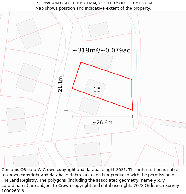 15, LAWSON GARTH, BRIGHAM, COCKERMOUTH, CA13 0SX: Plot and title map