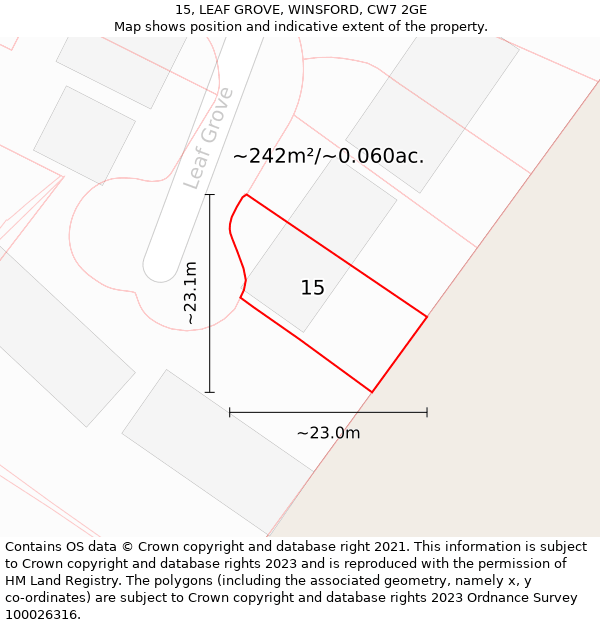 15, LEAF GROVE, WINSFORD, CW7 2GE: Plot and title map