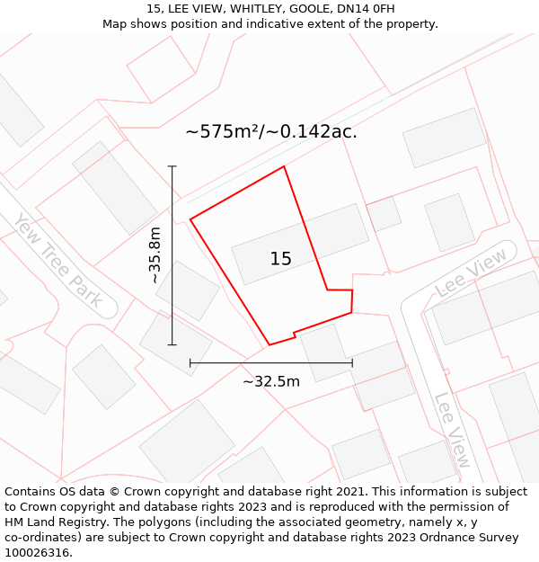 15, LEE VIEW, WHITLEY, GOOLE, DN14 0FH: Plot and title map