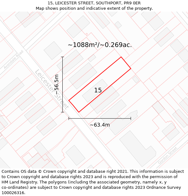 15, LEICESTER STREET, SOUTHPORT, PR9 0ER: Plot and title map