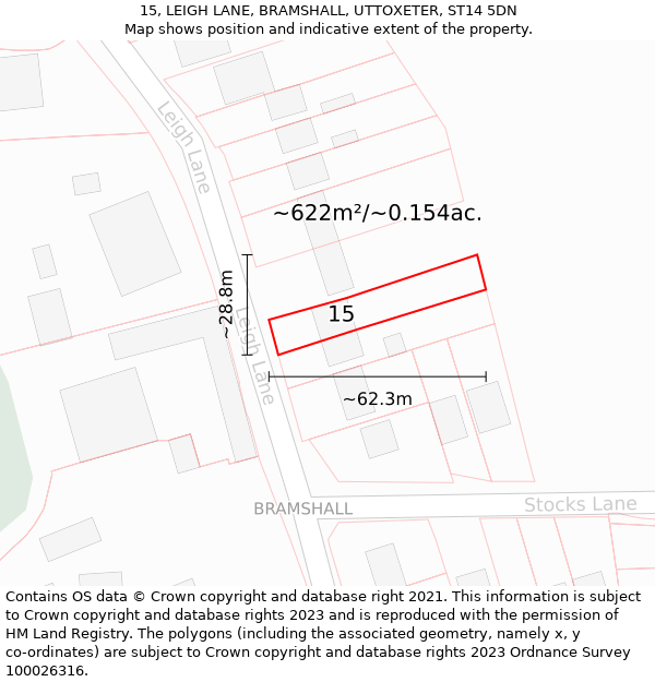 15, LEIGH LANE, BRAMSHALL, UTTOXETER, ST14 5DN: Plot and title map