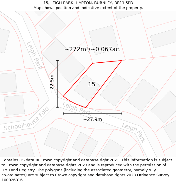 15, LEIGH PARK, HAPTON, BURNLEY, BB11 5PD: Plot and title map