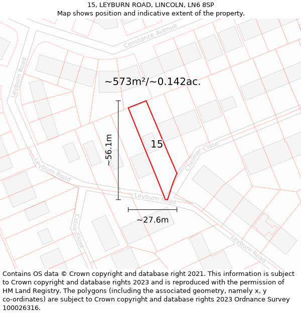 15, LEYBURN ROAD, LINCOLN, LN6 8SP: Plot and title map