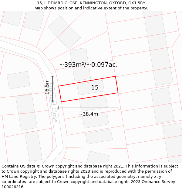 15, LIDDIARD CLOSE, KENNINGTON, OXFORD, OX1 5RY: Plot and title map