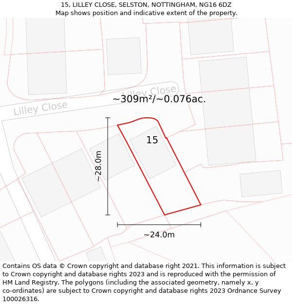 15, LILLEY CLOSE, SELSTON, NOTTINGHAM, NG16 6DZ: Plot and title map