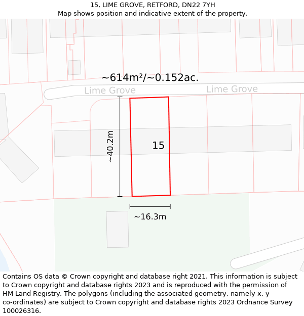 15, LIME GROVE, RETFORD, DN22 7YH: Plot and title map