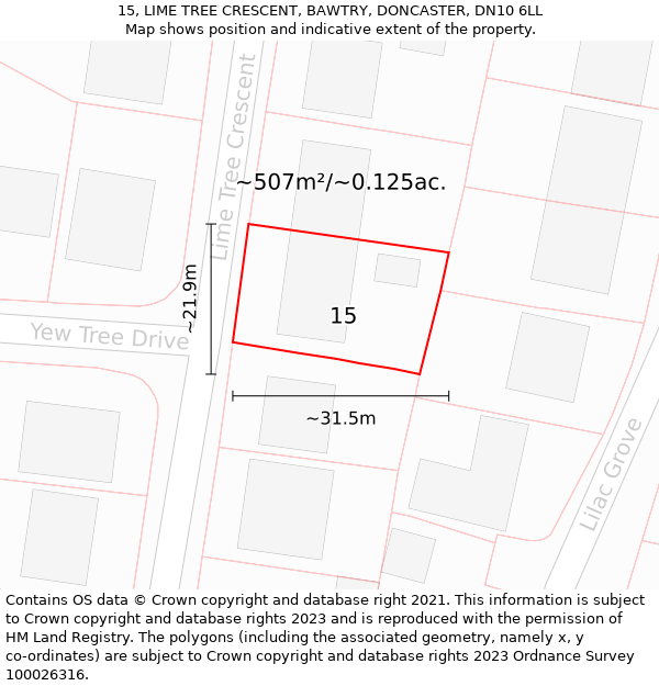 15, LIME TREE CRESCENT, BAWTRY, DONCASTER, DN10 6LL: Plot and title map