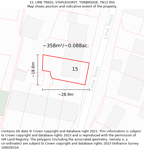 15, LIME TREES, STAPLEHURST, TONBRIDGE, TN12 0SS: Plot and title map