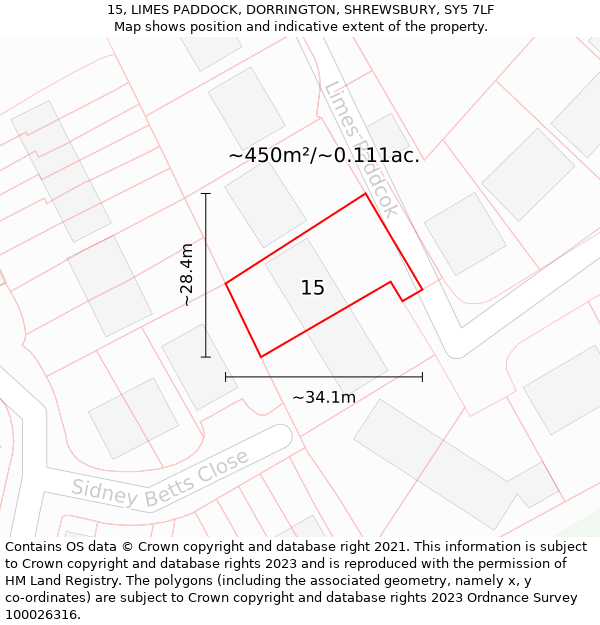 15, LIMES PADDOCK, DORRINGTON, SHREWSBURY, SY5 7LF: Plot and title map