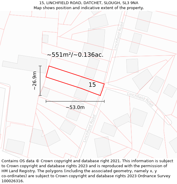 15, LINCHFIELD ROAD, DATCHET, SLOUGH, SL3 9NA: Plot and title map