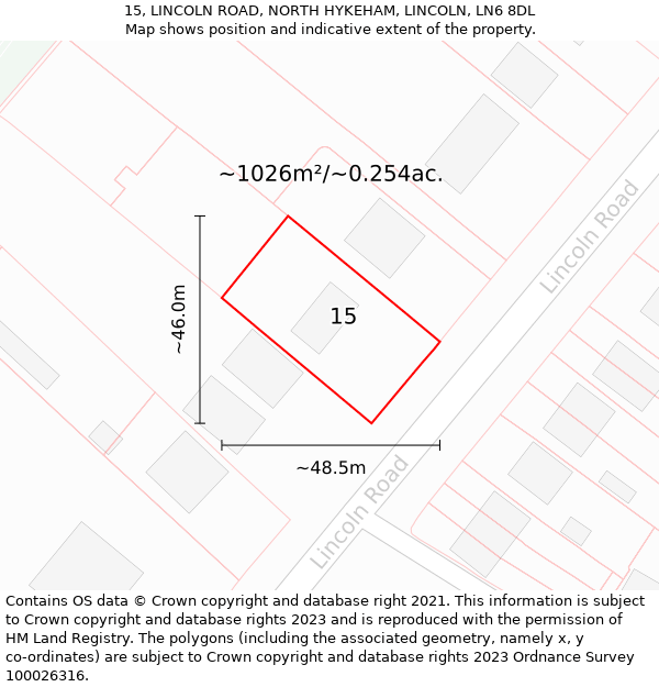 15, LINCOLN ROAD, NORTH HYKEHAM, LINCOLN, LN6 8DL: Plot and title map