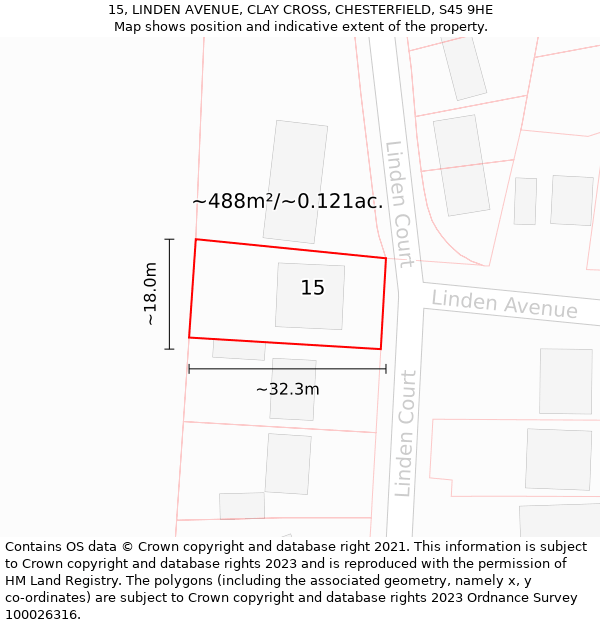 15, LINDEN AVENUE, CLAY CROSS, CHESTERFIELD, S45 9HE: Plot and title map