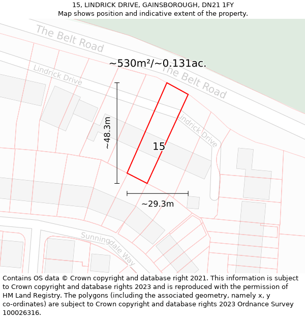 15, LINDRICK DRIVE, GAINSBOROUGH, DN21 1FY: Plot and title map