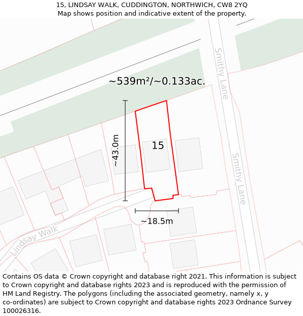 15, LINDSAY WALK, CUDDINGTON, NORTHWICH, CW8 2YQ: Plot and title map