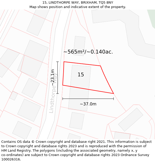 15, LINDTHORPE WAY, BRIXHAM, TQ5 8NY: Plot and title map