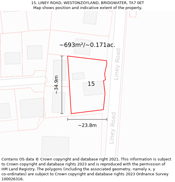 15, LINEY ROAD, WESTONZOYLAND, BRIDGWATER, TA7 0ET: Plot and title map