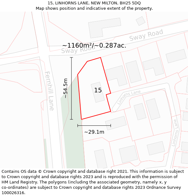 15, LINHORNS LANE, NEW MILTON, BH25 5DQ: Plot and title map