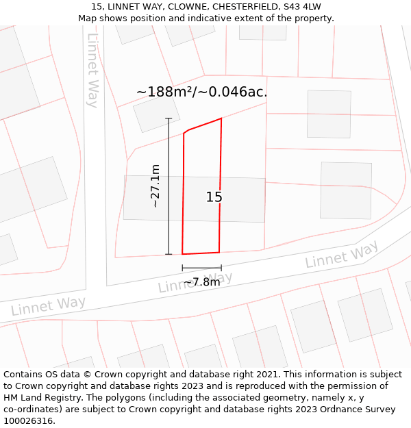 15, LINNET WAY, CLOWNE, CHESTERFIELD, S43 4LW: Plot and title map