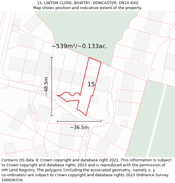 15, LINTON CLOSE, BAWTRY, DONCASTER, DN10 6XD: Plot and title map