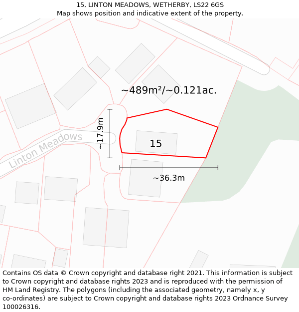 15, LINTON MEADOWS, WETHERBY, LS22 6GS: Plot and title map