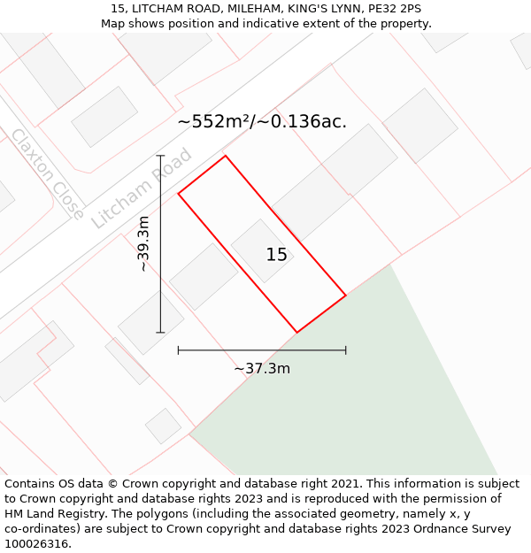 15, LITCHAM ROAD, MILEHAM, KING'S LYNN, PE32 2PS: Plot and title map