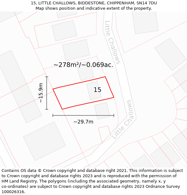 15, LITTLE CHALLOWS, BIDDESTONE, CHIPPENHAM, SN14 7DU: Plot and title map