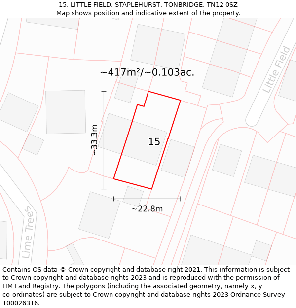 15, LITTLE FIELD, STAPLEHURST, TONBRIDGE, TN12 0SZ: Plot and title map