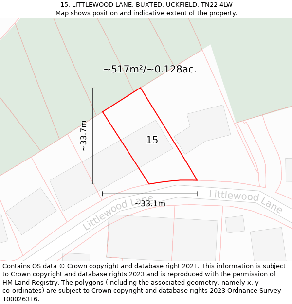 15, LITTLEWOOD LANE, BUXTED, UCKFIELD, TN22 4LW: Plot and title map