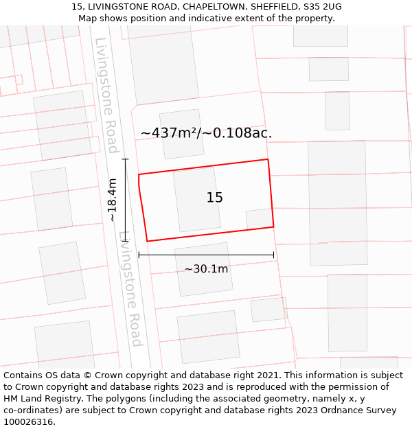 15, LIVINGSTONE ROAD, CHAPELTOWN, SHEFFIELD, S35 2UG: Plot and title map