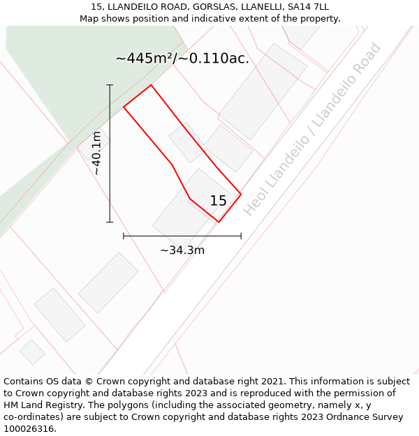 15, LLANDEILO ROAD, GORSLAS, LLANELLI, SA14 7LL: Plot and title map