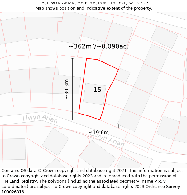 15, LLWYN ARIAN, MARGAM, PORT TALBOT, SA13 2UP: Plot and title map