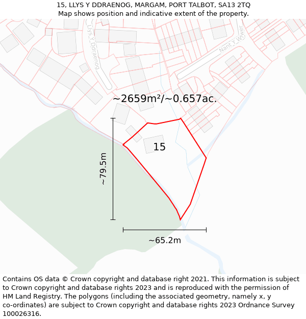 15, LLYS Y DDRAENOG, MARGAM, PORT TALBOT, SA13 2TQ: Plot and title map