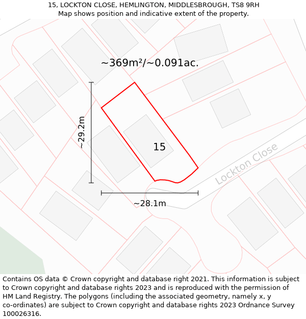 15, LOCKTON CLOSE, HEMLINGTON, MIDDLESBROUGH, TS8 9RH: Plot and title map