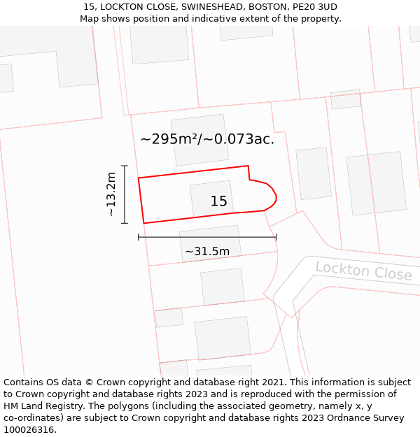 15, LOCKTON CLOSE, SWINESHEAD, BOSTON, PE20 3UD: Plot and title map