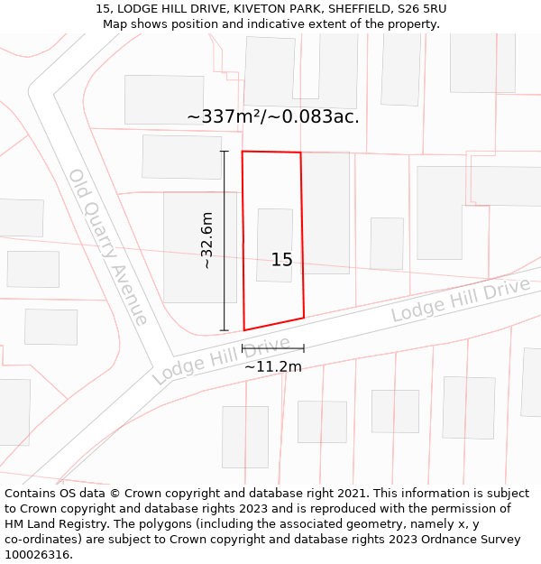 15, LODGE HILL DRIVE, KIVETON PARK, SHEFFIELD, S26 5RU: Plot and title map