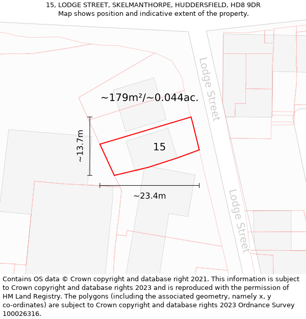 15, LODGE STREET, SKELMANTHORPE, HUDDERSFIELD, HD8 9DR: Plot and title map