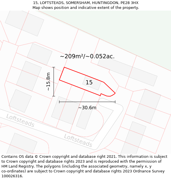 15, LOFTSTEADS, SOMERSHAM, HUNTINGDON, PE28 3HX: Plot and title map