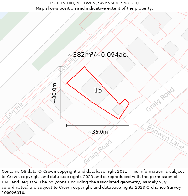 15, LON HIR, ALLTWEN, SWANSEA, SA8 3DQ: Plot and title map