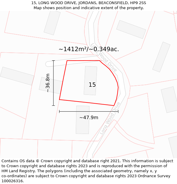 15, LONG WOOD DRIVE, JORDANS, BEACONSFIELD, HP9 2SS: Plot and title map