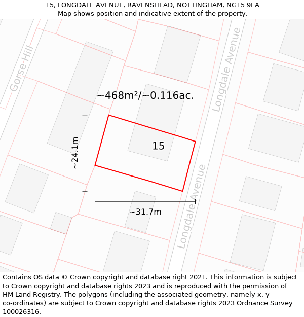 15, LONGDALE AVENUE, RAVENSHEAD, NOTTINGHAM, NG15 9EA: Plot and title map