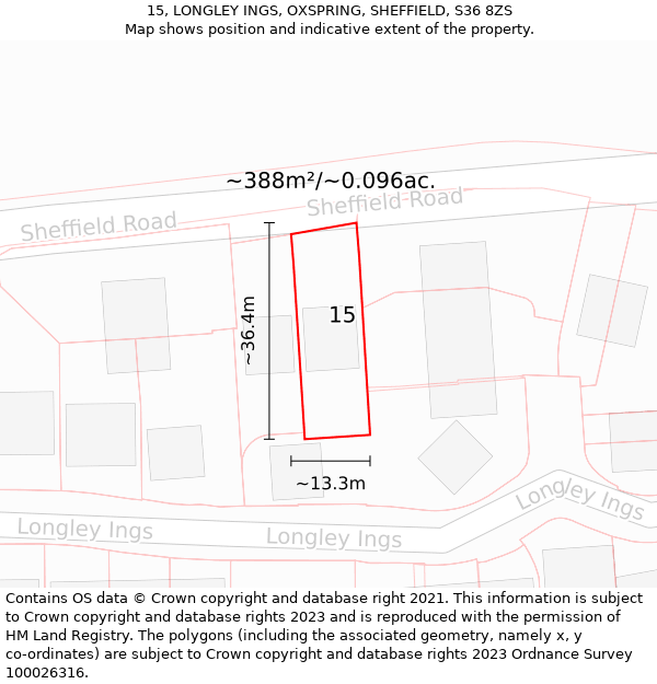 15, LONGLEY INGS, OXSPRING, SHEFFIELD, S36 8ZS: Plot and title map