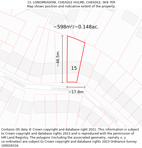 15, LONGMEADOW, CHEADLE HULME, CHEADLE, SK8 7ER: Plot and title map