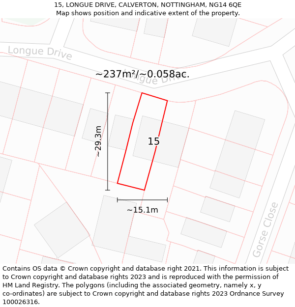 15, LONGUE DRIVE, CALVERTON, NOTTINGHAM, NG14 6QE: Plot and title map