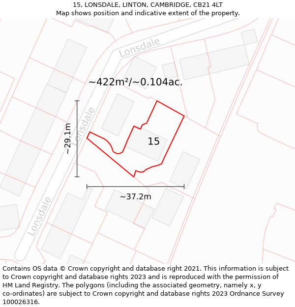 15, LONSDALE, LINTON, CAMBRIDGE, CB21 4LT: Plot and title map