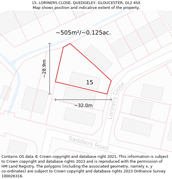 15, LORINERS CLOSE, QUEDGELEY, GLOUCESTER, GL2 4SX: Plot and title map